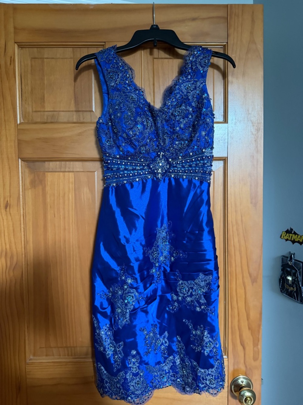 May Queen Royal Blue Beaded V-Neck Mini Dress